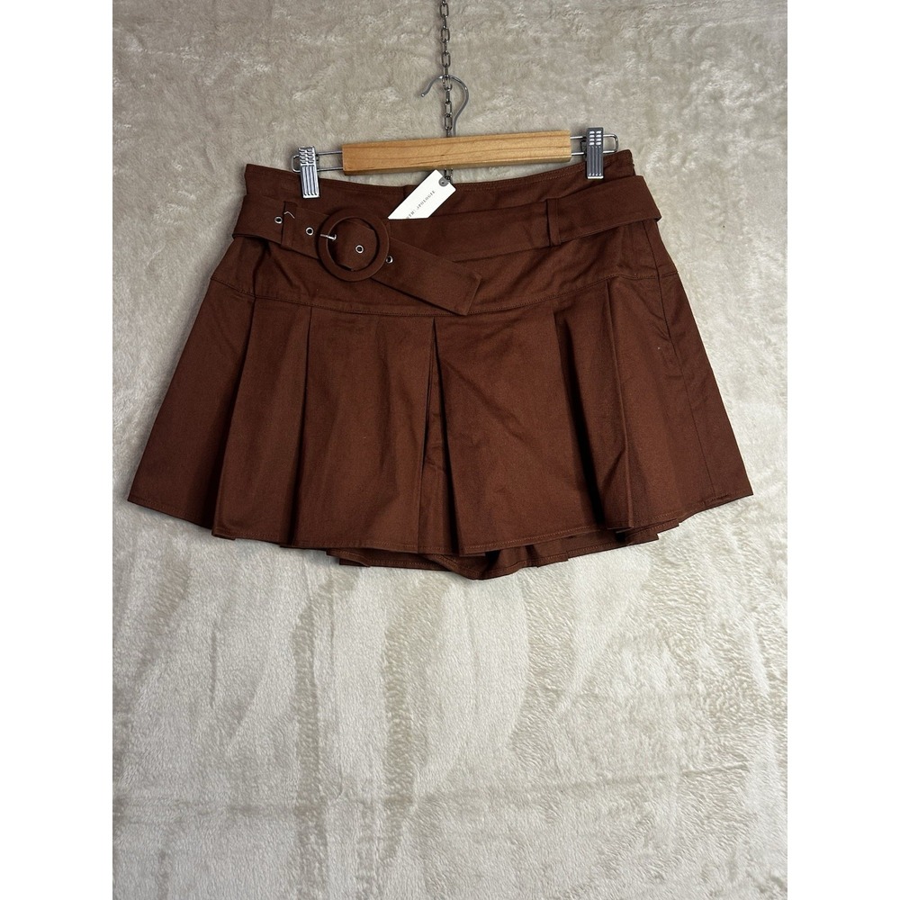 Anthropologie Brown Pleated Belted Mini Skort Size 8 Chocolate Twill NEW - Picture 2 of 11